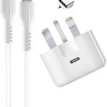 Fast Charger Plug USB C Plug for iPhone 16e 16 Pro Max 16 Plus iPhone 15 Pro Max Plus,20W Type C PD Wall Charger Adapter UK Mains Phone charger 1M 60W Fast Charging Cable